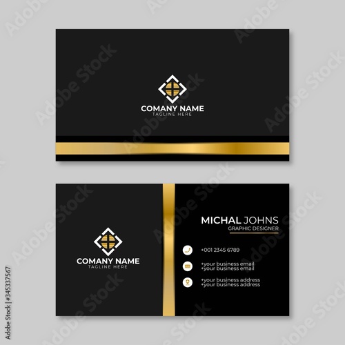 Business card black and gold vector template