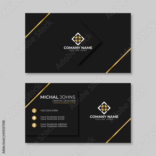 Business card black and gold vector template