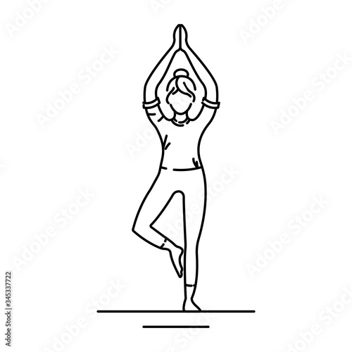 Tree Pose Vrikshasana black line icon. Balancing asana. Entire sole of the foot remains in contact with the floor. Pictogram for web page, mobile app, promo. UI UX GUI design element. Editable stroke