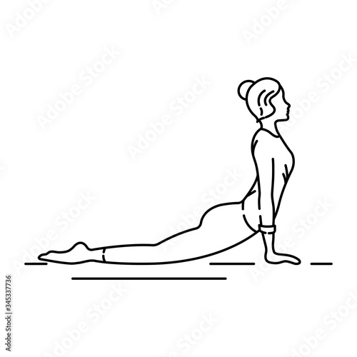 Cobra Pose Bhujangasana black line icon. Reclining back-bending asana in hatha yoga and modern yoga as exercise. Pictogram for web page, mobile app, promo. UI UX GUI design element. Editable stroke