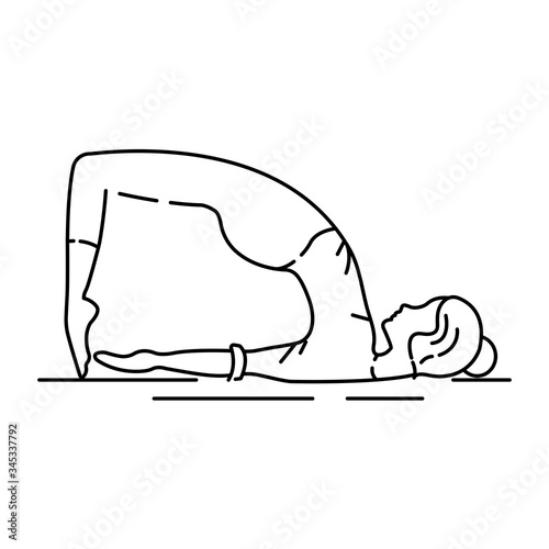 Bridge Pose Setu Bandha Sarvangasana black line icon. Inverted back-bending asana in hatha yoga and modern yoga as exercise. UI UX GUI design element.