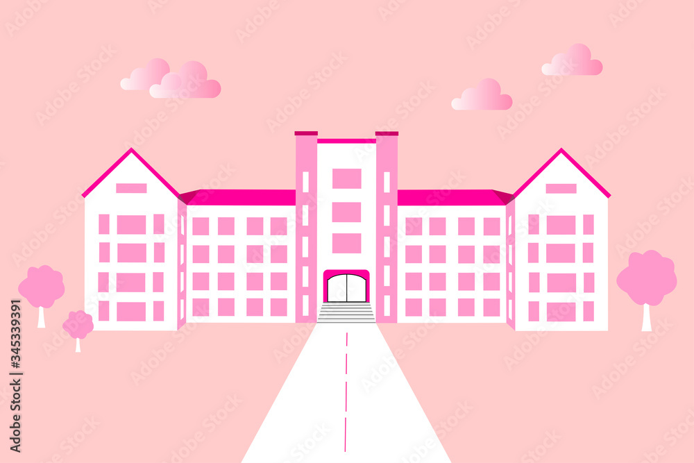School/University building in pink background.