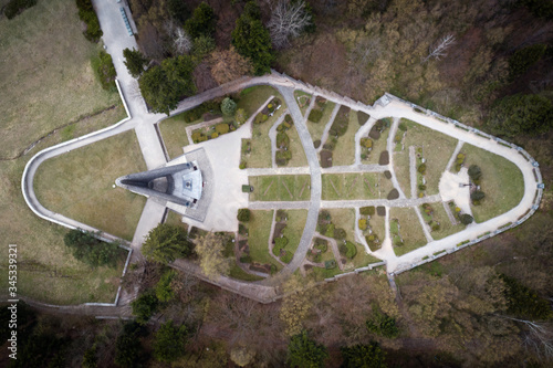 Aerial view of Monument at the memorial cemetery of the Czechoslovak soldiers at the Dukla Mountain Pass, Slovakia photo