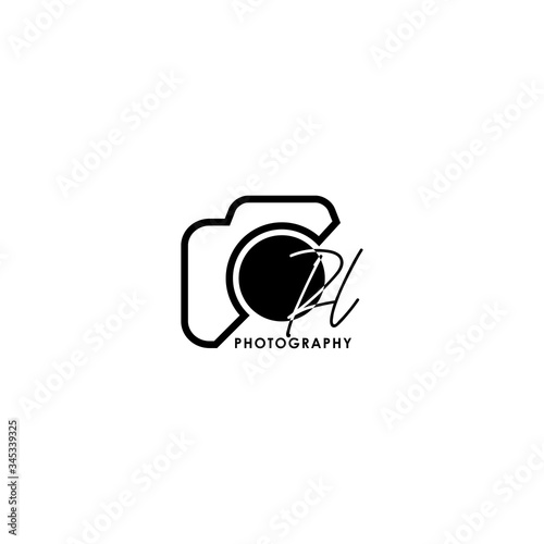 Initial Letter PL with camera. Logo photography simple luxury vector.