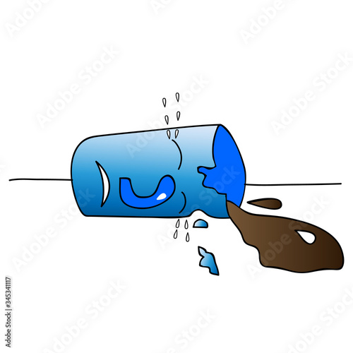 The blue cup fell and broke. Coffee spilled from it. The mug was very upset that now nobody needs it. Lies and cries. But the owner will find her use later ...