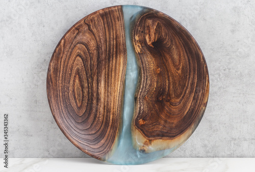 epoxy resin wood dish blue sea, abstract art background texture