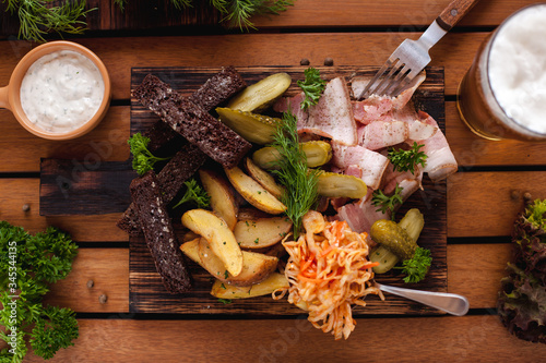 mix snacks for beer top wood