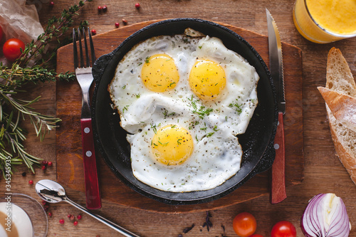 Fried egg. Close up view of the fried egg