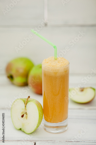 Healthy apple juice drink and apples fruits