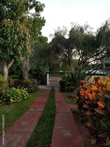 garden, path, park, tree, flower, nature, landscape, summer, trees, green, house, road, grass, architecture, sky, flowers, outdoors, outdoor, travel, beautiful, home, building, palm, view, plants