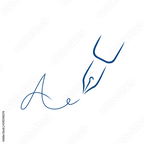 Pen icon, signature in the style of brush strokes. Signature in the form of the letter A