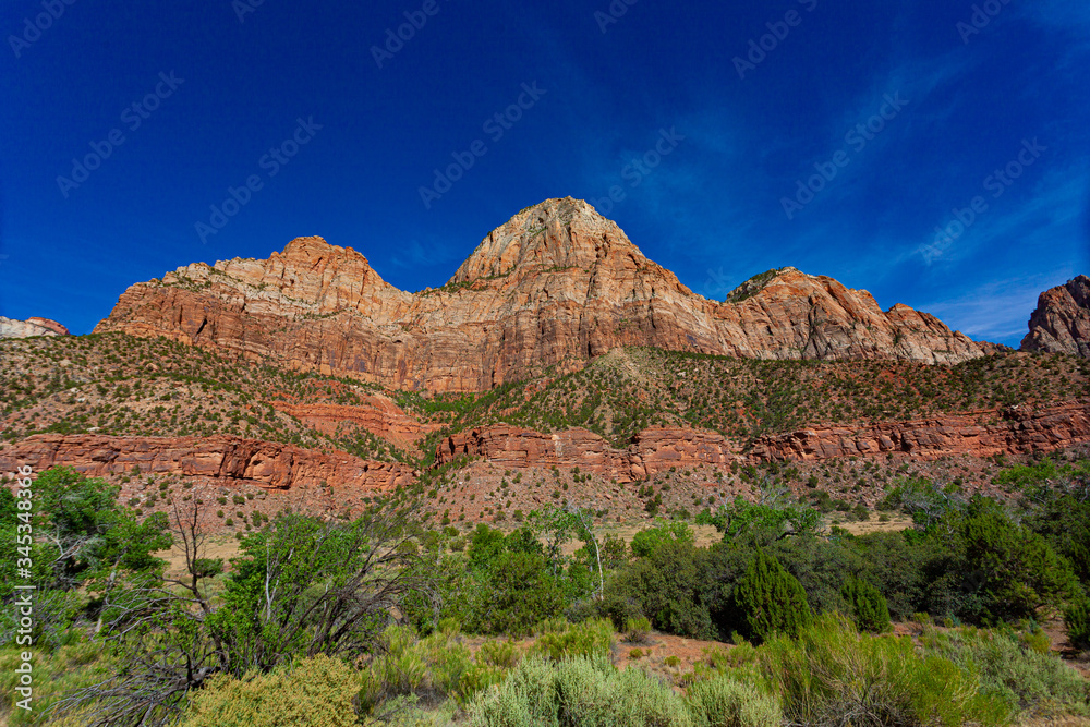 Red Mountain in a Green and Blue Contrast