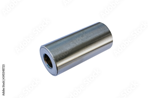 Car engine piston pin on an isolated white background. Spare parts.