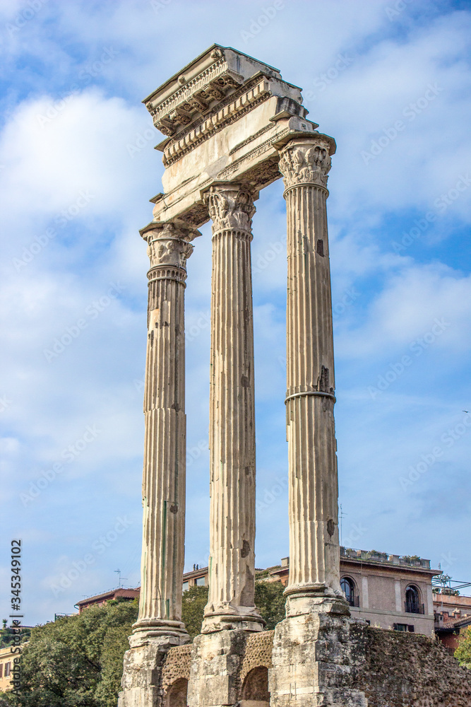 Temple of Castor and Pollux (in italian Tempio dei Dioscuri also known as Aedes Castoris) Foro Romano Rome Italy
