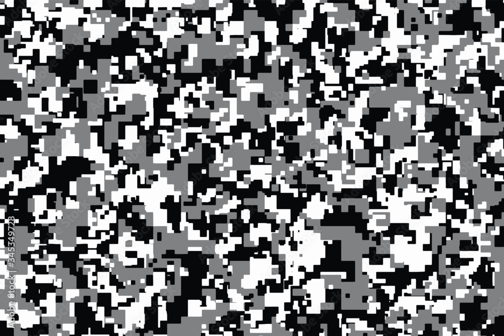 Black, white and grey Pixel Camouflage. Digital Camo background