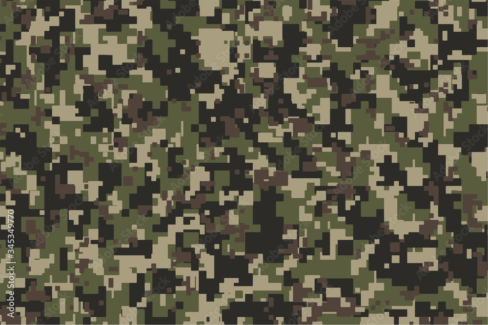 Brown, green and black Pixel Camouflage. Khaki Digital Camo background,  military pattern, army and sport clothing, urban fashion. Vector Format.  2:3 aspect ratio. Stock Vector | Adobe Stock