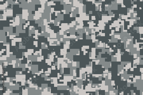 Grey Pixel Camouflage. Digital Camo background, military pattern, army and sport clothing, urban fashion. Vector Format. 2:3 aspect ratio.