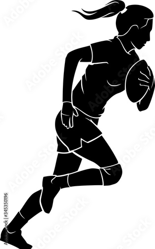 Women"s Rugby Game, Player Running Silhouette