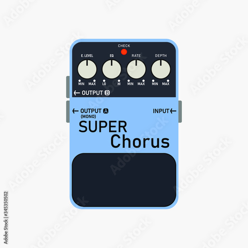 Blue Super chorus guitar stomp box effect, graphic icon design. t-shirt artwork.