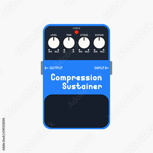 Blue compressor and sustainer guitar stomp box effect, graphic icon design. t-shirt artwork.