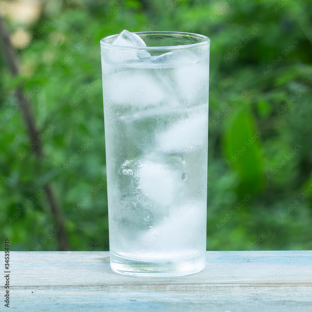 A glass of ice cube with water