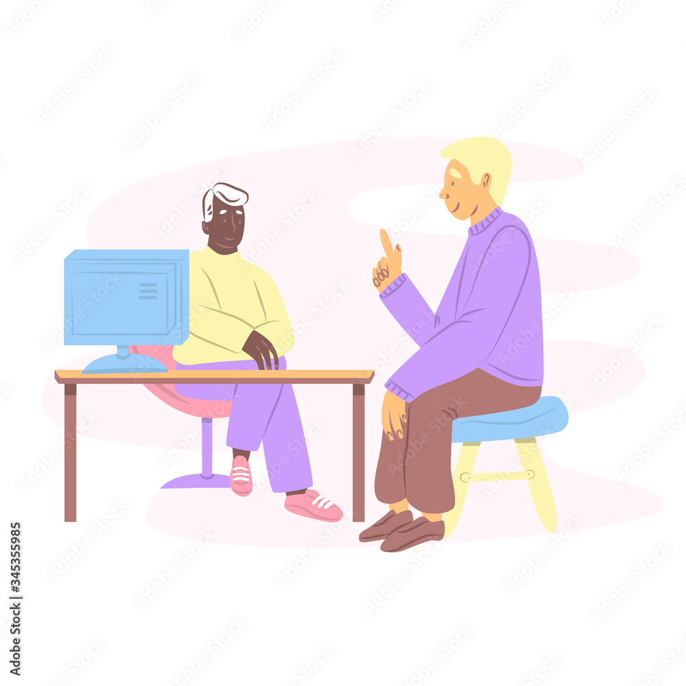 Male patient having a consultation with a doctor in the office. Seek medical care earlier. Flat vector illustration