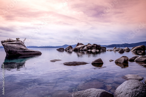 Bonsai rock, Lake Tahoe at sunset.