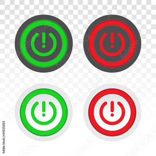 Power push button on or off icon on a transparent background