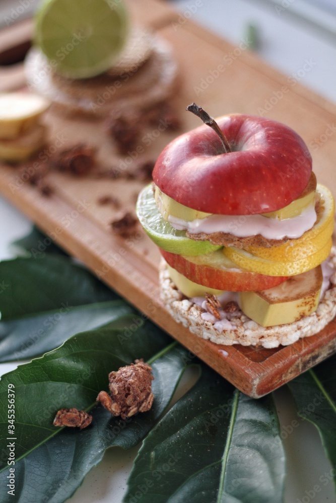 Creative sandwich, design food, crazy modern view of healthy food, summer mood