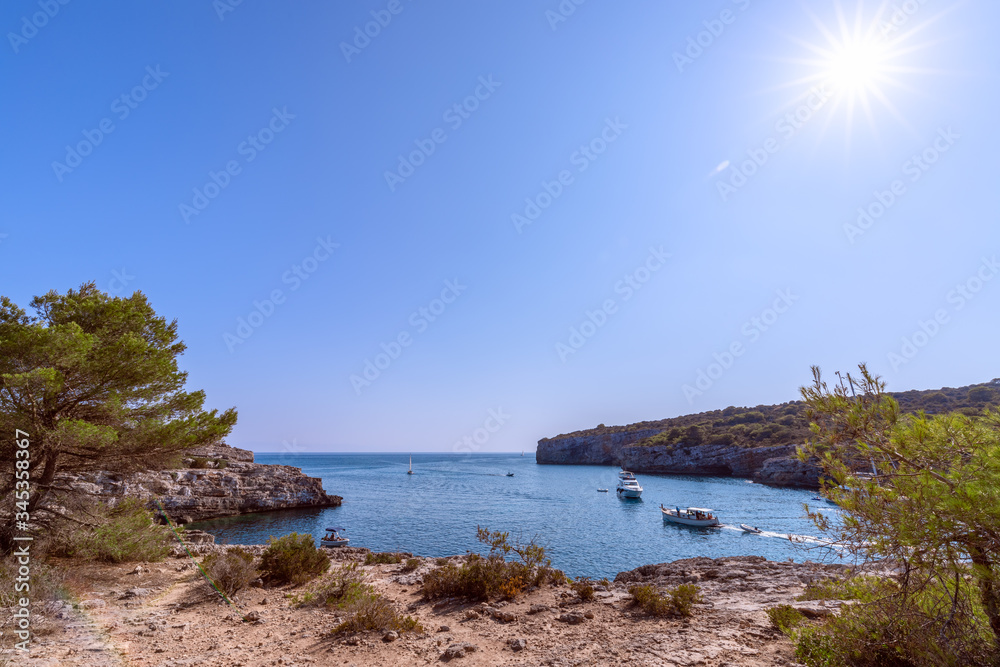 Seascape view of the famous bay Cala Turqueta. Menorca, Balearic islands, Spain