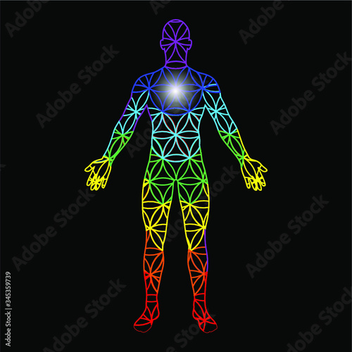 Man in Flower of life - Rainbow pattern - Sacred Geometry
