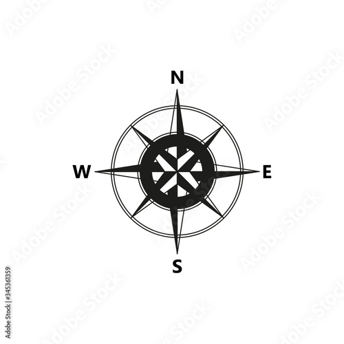 Vector compass flat icon with with North, South, East and West indicated. Navigation illustration isolated on white