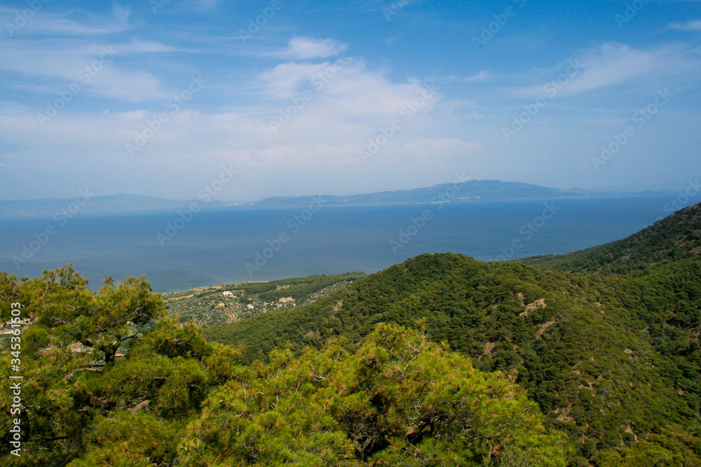 View from the east of the island of Lesbos on the Turkish coast