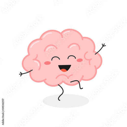 Funny dancing cartoon brain character vector illustration