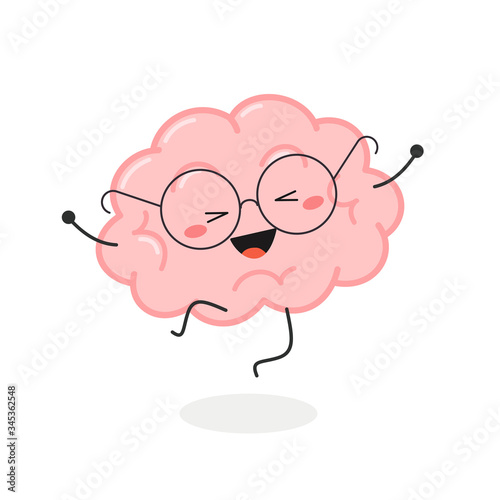 Happy cartoon nerd brain jumping for joy