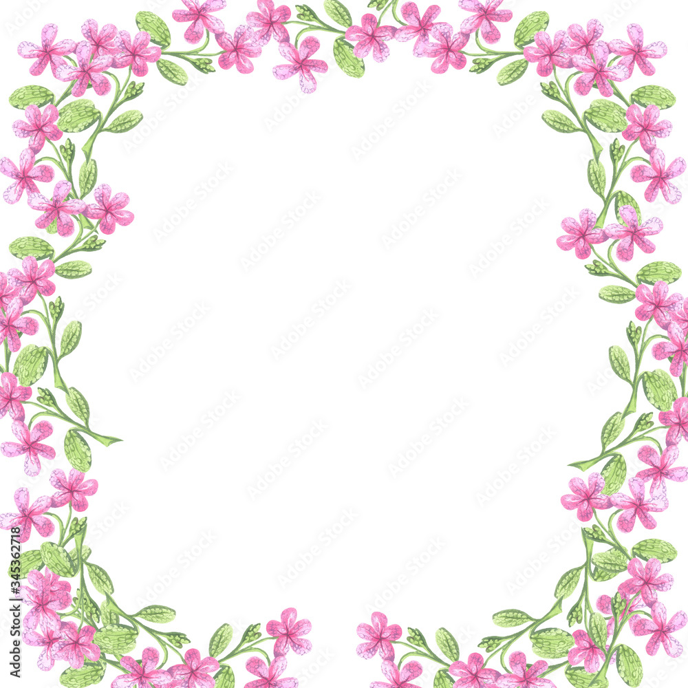 frame of soft pink flowers watercolor