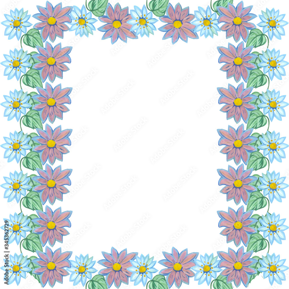 outline frame flower blue lilac daisies