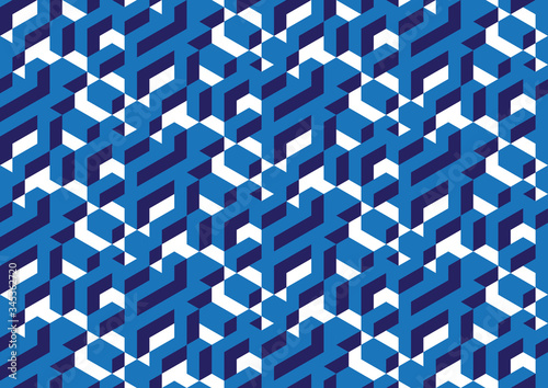 Abstract cubic seamless pattern. Decorative backdrop vector. Graphic ornament. Creative element. Modern futuristic labyrinth. Colourful mosaic. Textile print design. Navy blue.