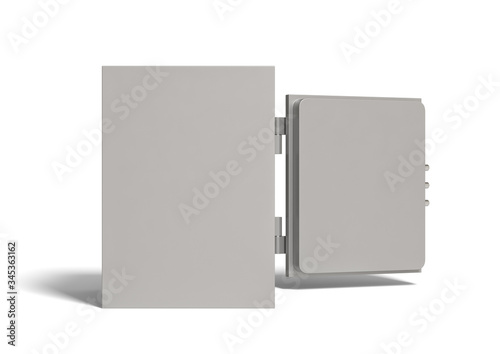 The metal safe with open door, isolated on a white background. Security storage. Keeping money. 3d rendering