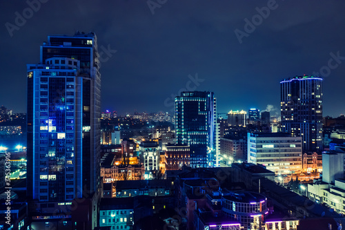 Night aerial view of Kyiv city, Ukraine