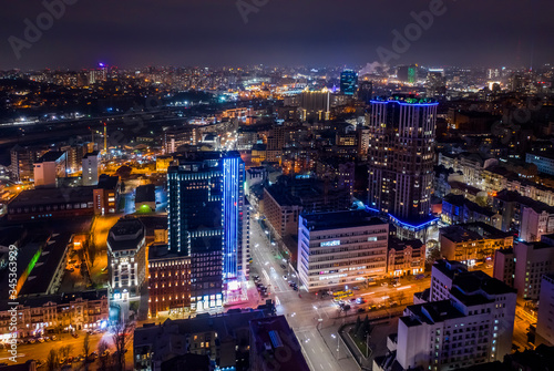 Night aerial view of Kyiv city, Ukraine