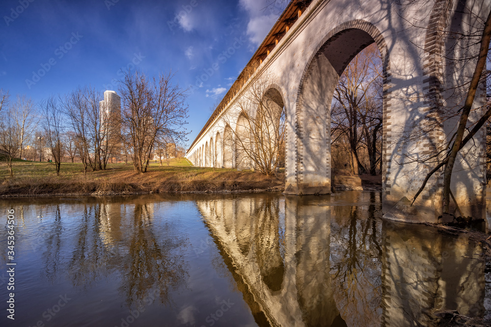 Reflection of the Rostokinsky aqueduct in Moscow