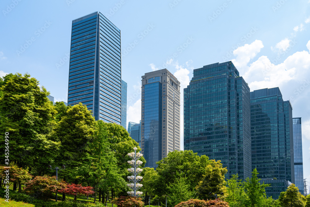 Central park lawn and financial center office building, Chongqing, China Central park lawn and financial center office building, Chongqing, China