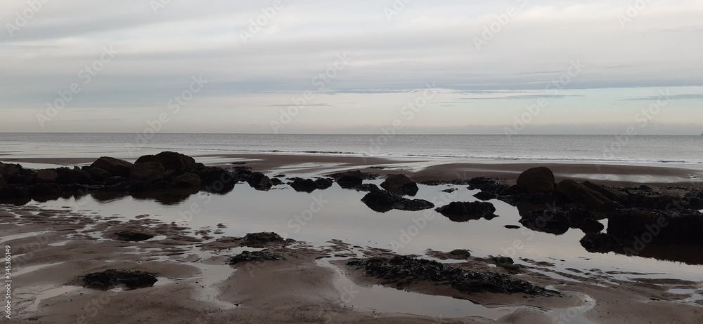View over sandy beach at Whitby, North Yorkshire View over sandy beach at Whitby, North Yorkshire