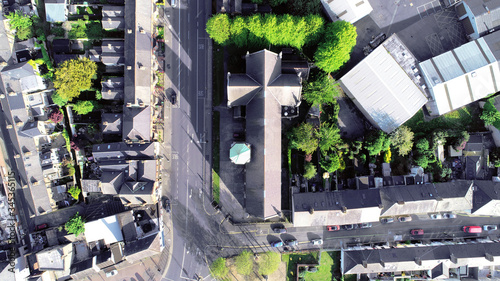 Photography Area view of one of the roof of a church in Dublin, seeing with the naked eye the shape of a cross