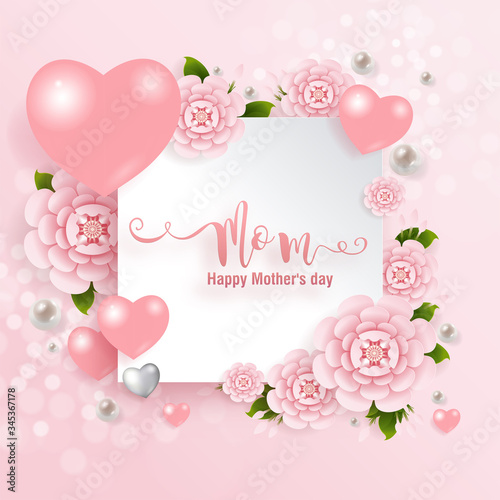 Mother's day greeting card with gold paper cut art craft style on color Background for greetings card, invitation.