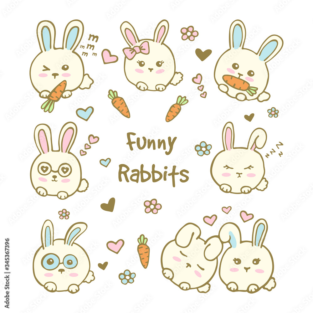 Rabbit colorful animals collection.