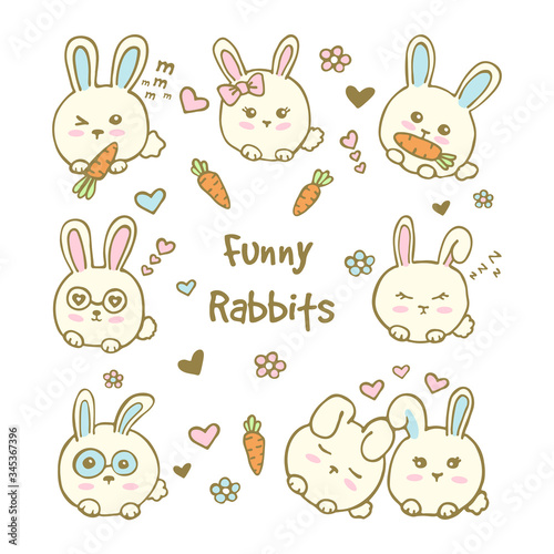Rabbit colorful animals collection.