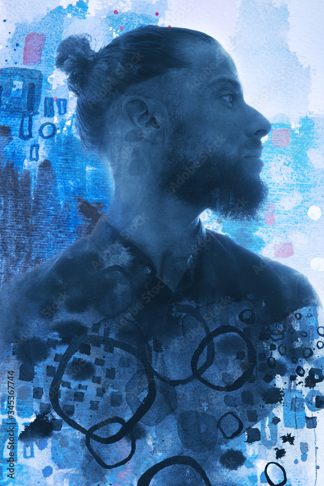 Fototapeta premium Paintography. A portrait combined with a painting