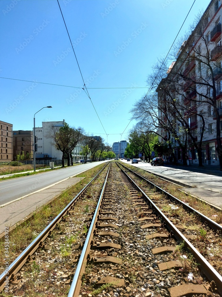 Tram rails in the city of Bratislava
